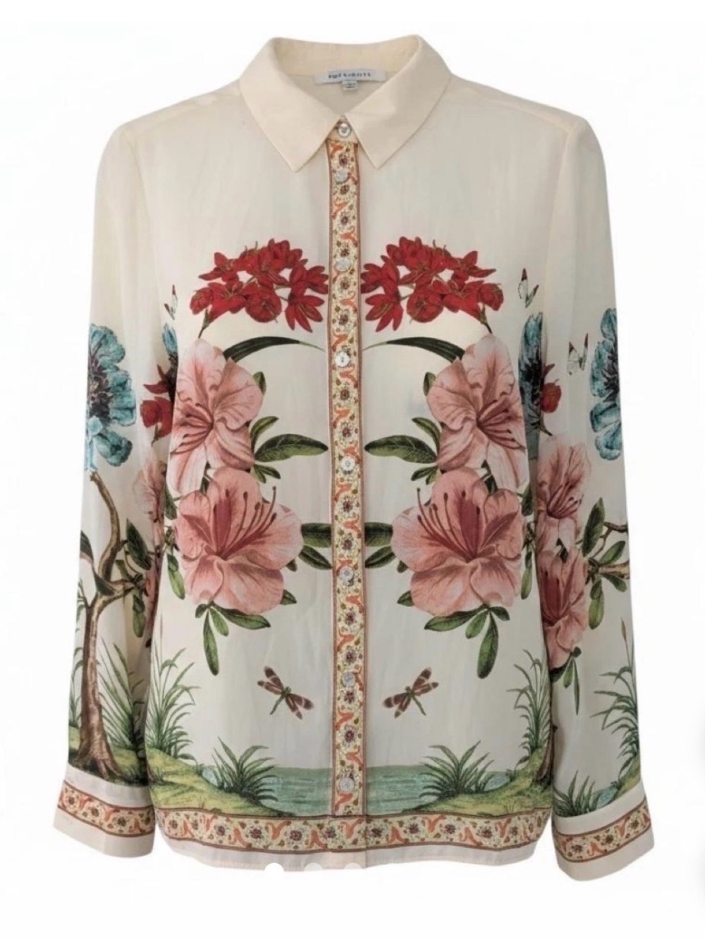 Rose & Olive White Floral Botanical Button-Down Shirt